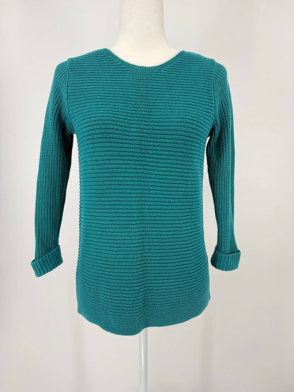 Croft & Barrow Teal Textured Knit Crewneck Sweater XS Cotton Blend